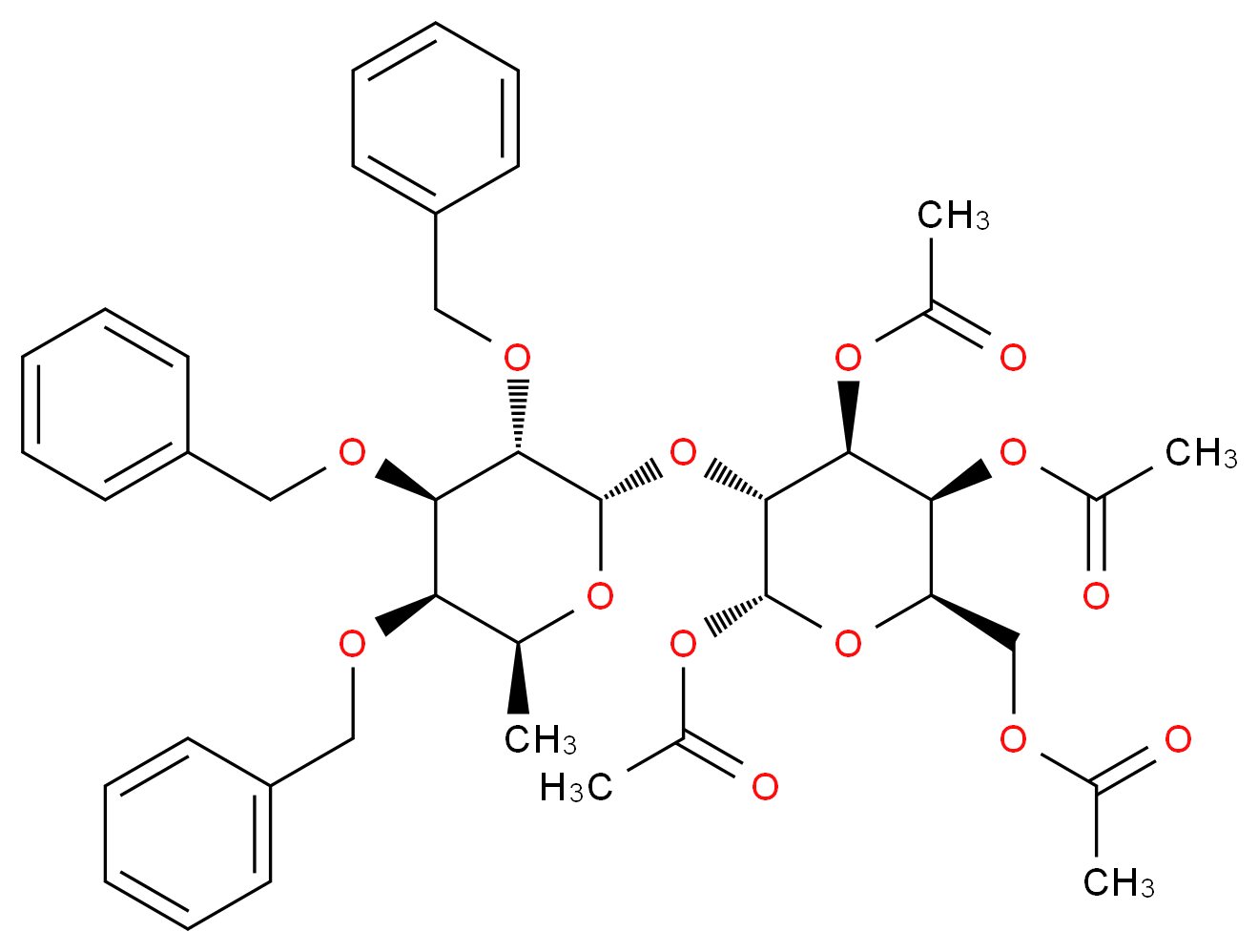 1,3,4,6-Tetra-O-acetyl-2-(2',3',4'-tri-O-benzoyl-α-L-fucopyranosyl)-α-D-galactopyranose_分子结构_CAS_56889-55-5)
