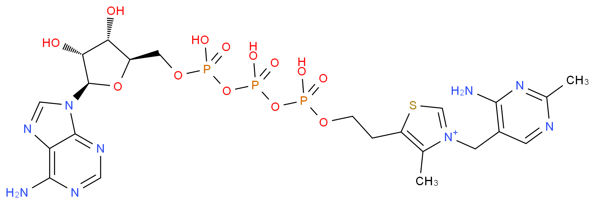 3-[(4-amino-2-methylpyrimidin-5-yl)methyl]-5-(2-{[({[({[(2R,3S,4R,5R)-5-(6-amino-9H-purin-9-yl)-3,4-dihydroxyoxolan-2-yl]methoxy}(hydroxy)phosphoryl)oxy](hydroxy)phosphoryl}oxy)(hydroxy)phosphoryl]oxy}ethyl)-4-methyl-1,3-thiazol-3-ium_分子结构_CAS_30632-11-2