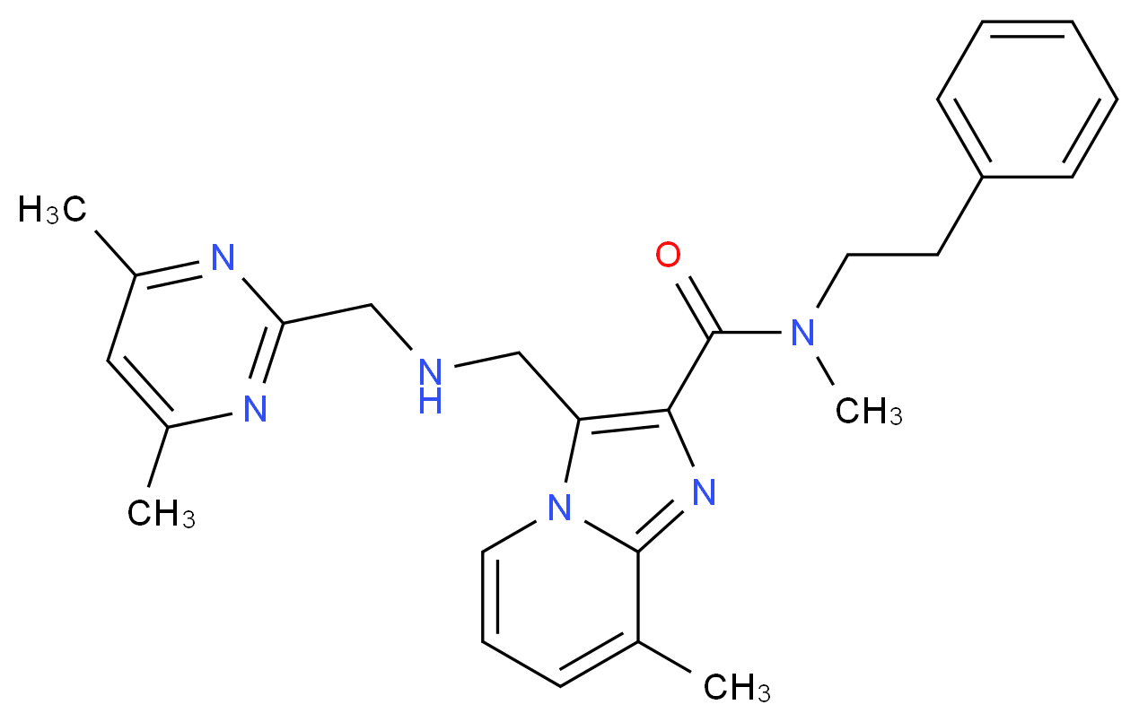 3-({[(4,6-dimethyl-2-pyrimidinyl)methyl]amino}methyl)-N,8-dimethyl-N-(2-phenylethyl)imidazo[1,2-a]pyridine-2-carboxamide_分子结构_CAS_)