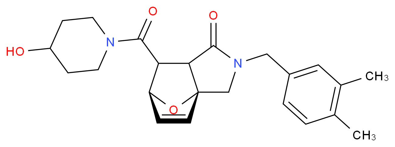 (3aR*,6S*)-2-(3,4-dimethylbenzyl)-7-[(4-hydroxypiperidin-1-yl)carbonyl]-2,3,7,7a-tetrahydro-3a,6-epoxyisoindol-1(6H)-one_分子结构_CAS_)