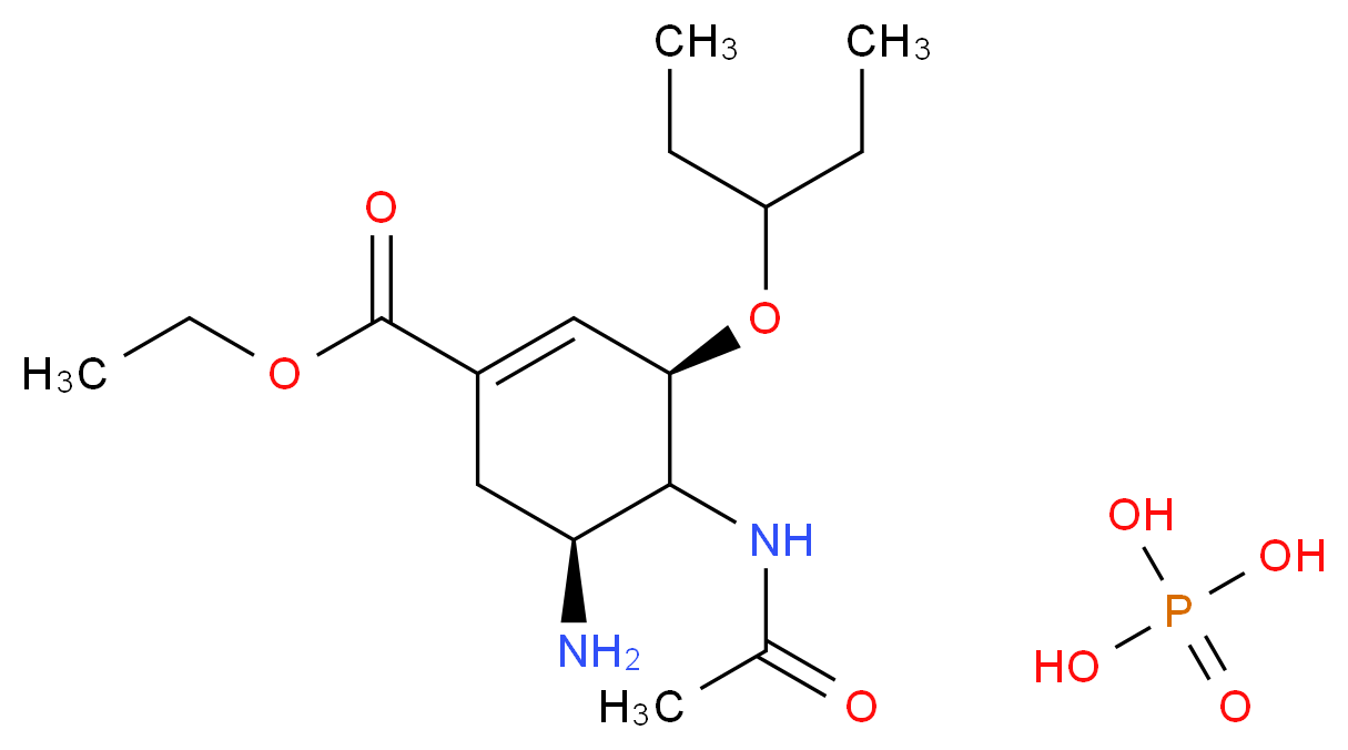 phosphoric acid ethyl (3R,5S)-5-amino-4-acetamido-3-(pentan-3-yloxy)cyclohex-1-ene-1-carboxylate_分子结构_CAS_204255-11-8