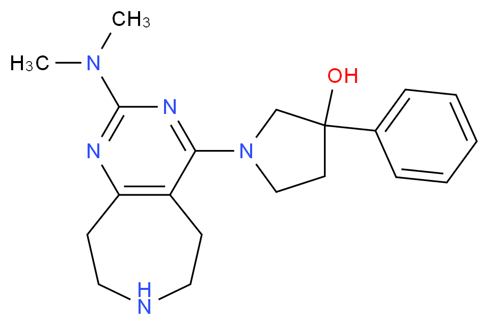 1-[2-(dimethylamino)-6,7,8,9-tetrahydro-5H-pyrimido[4,5-d]azepin-4-yl]-3-phenylpyrrolidin-3-ol_分子结构_CAS_)