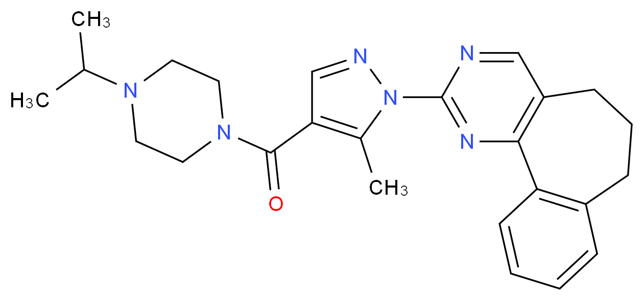 2-{4-[(4-isopropyl-1-piperazinyl)carbonyl]-5-methyl-1H-pyrazol-1-yl}-6,7-dihydro-5H-benzo[6,7]cyclohepta[1,2-d]pyrimidine_分子结构_CAS_)