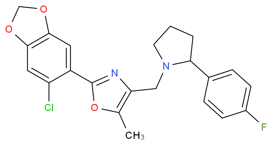 2-(6-chloro-1,3-benzodioxol-5-yl)-4-{[2-(4-fluorophenyl)-1-pyrrolidinyl]methyl}-5-methyl-1,3-oxazole_分子结构_CAS_)