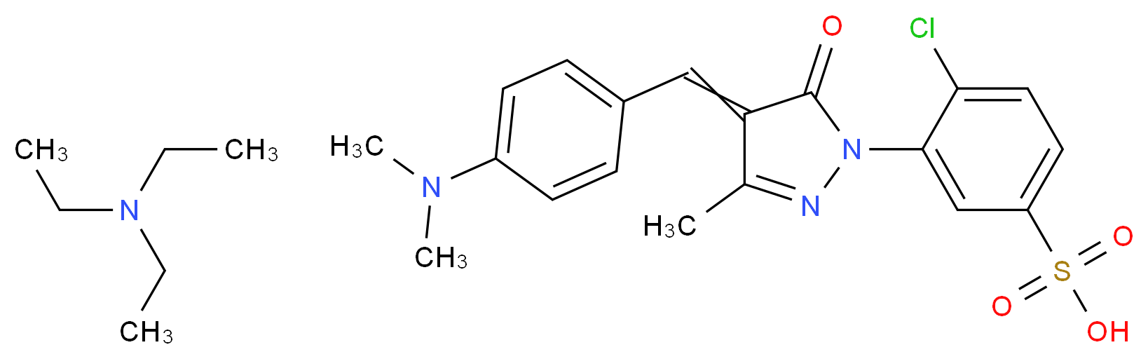 4-chloro-3-(4-{[4-(dimethylamino)phenyl]methylidene}-3-methyl-5-oxo-4,5-dihydro-1H-pyrazol-1-yl)benzene-1-sulfonic acid; triethylamine_分子结构_CAS_143193-48-0