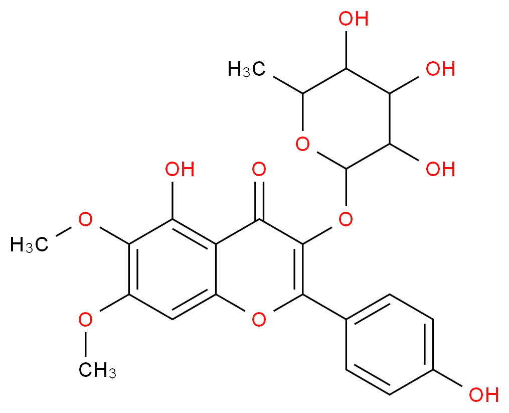 5-hydroxy-2-(4-hydroxyphenyl)-6,7-dimethoxy-3-[(3,4,5-trihydroxy-6-methyloxan-2-yl)oxy]-4H-chromen-4-one_分子结构_CAS_29617-75-2