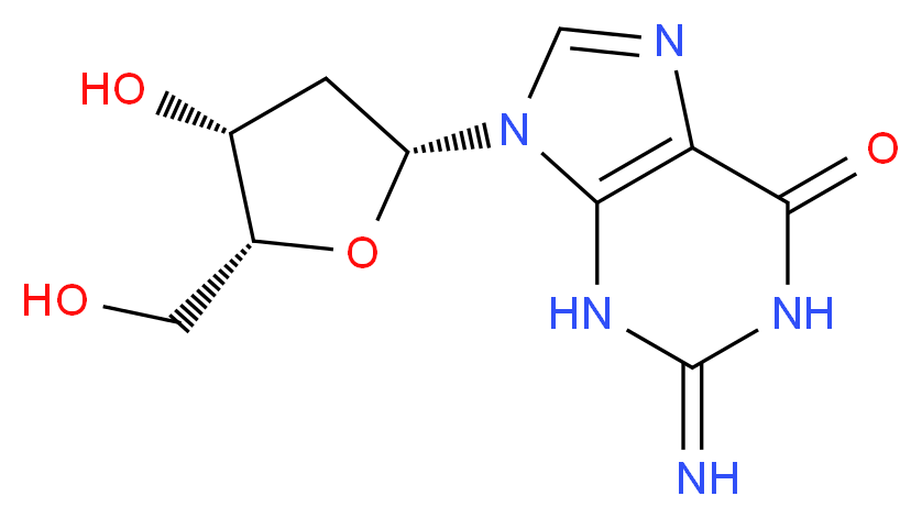 9-[(2R,4R,5R)-4-hydroxy-5-(hydroxymethyl)oxolan-2-yl]-2-imino-2,3,6,9-tetrahydro-1H-purin-6-one_分子结构_CAS_961-07-9