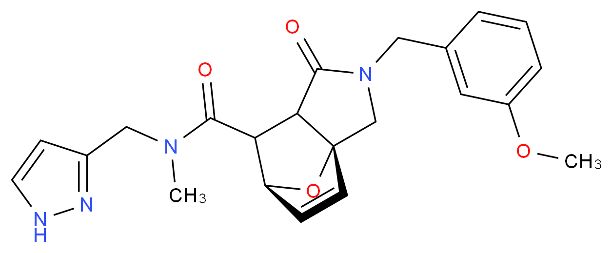 (3aR*,6S*)-2-(3-methoxybenzyl)-N-methyl-1-oxo-N-(1H-pyrazol-3-ylmethyl)-1,2,3,6,7,7a-hexahydro-3a,6-epoxyisoindole-7-carboxamide_分子结构_CAS_)