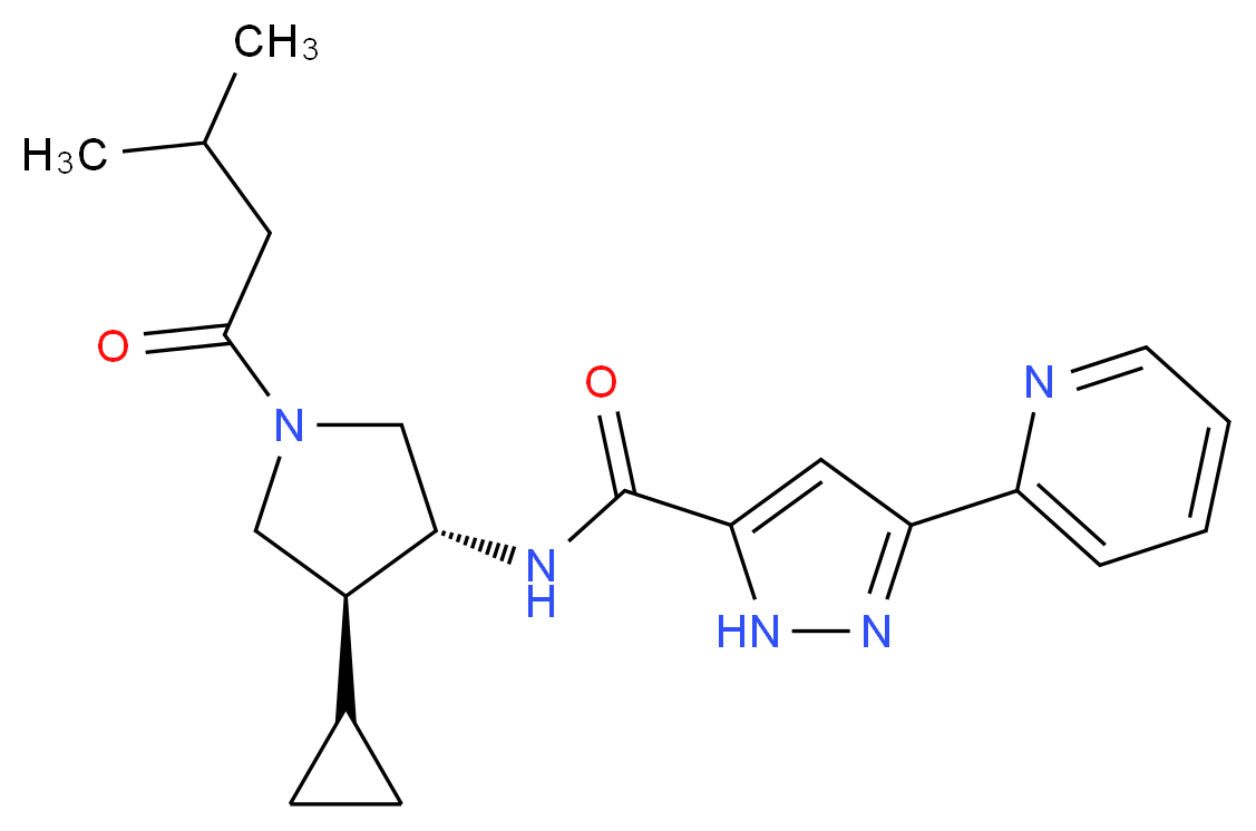 N-[(3R*,4S*)-4-cyclopropyl-1-(3-methylbutanoyl)pyrrolidin-3-yl]-3-pyridin-2-yl-1H-pyrazole-5-carboxamide_分子结构_CAS_)