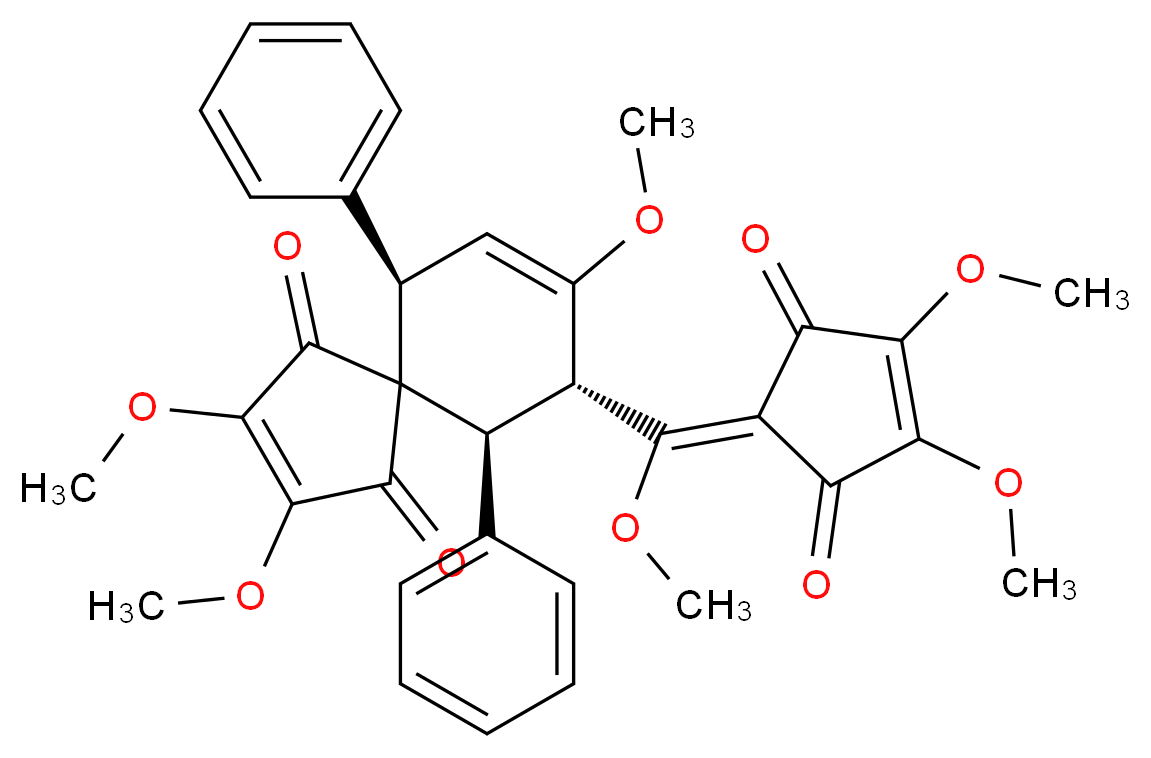 (6R,9R,10S)-9-{[(1E)-3,4-dimethoxy-2,5-dioxocyclopent-3-en-1-ylidene](methoxy)methyl}-2,3,8-trimethoxy-6,10-diphenylspiro[4.5]deca-2,7-diene-1,4-dione_分子结构_CAS_1227375-09-8