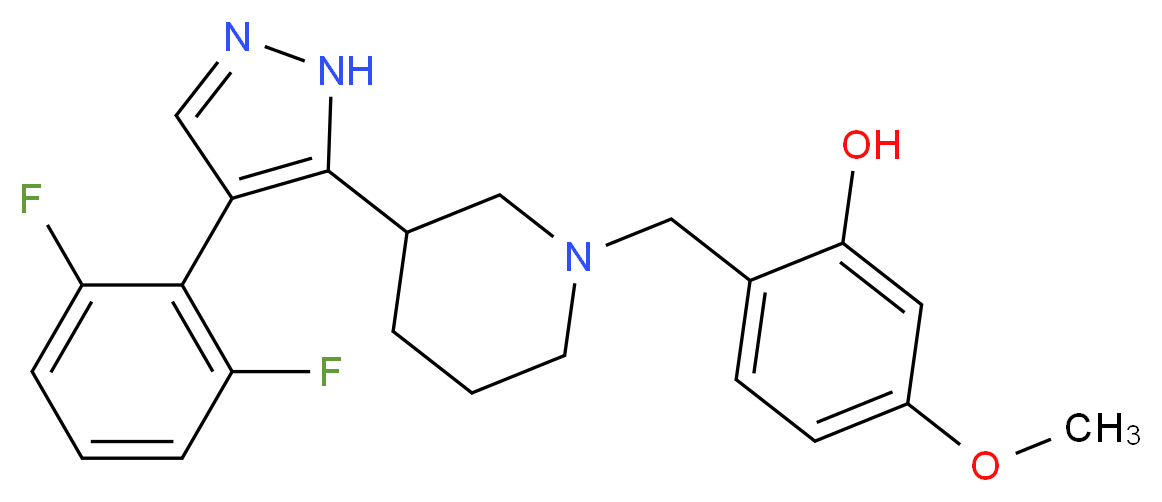 2-({3-[4-(2,6-difluorophenyl)-1H-pyrazol-5-yl]-1-piperidinyl}methyl)-5-methoxyphenol_分子结构_CAS_)