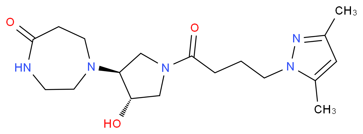 1-{(3S*,4S*)-1-[4-(3,5-dimethyl-1H-pyrazol-1-yl)butanoyl]-4-hydroxy-3-pyrrolidinyl}-1,4-diazepan-5-one_分子结构_CAS_)