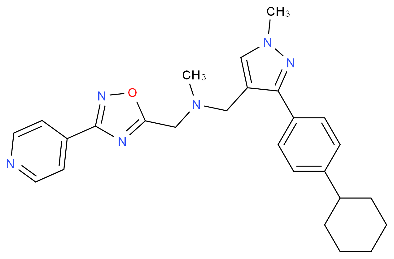 1-[3-(4-cyclohexylphenyl)-1-methyl-1H-pyrazol-4-yl]-N-methyl-N-{[3-(4-pyridinyl)-1,2,4-oxadiazol-5-yl]methyl}methanamine_分子结构_CAS_)