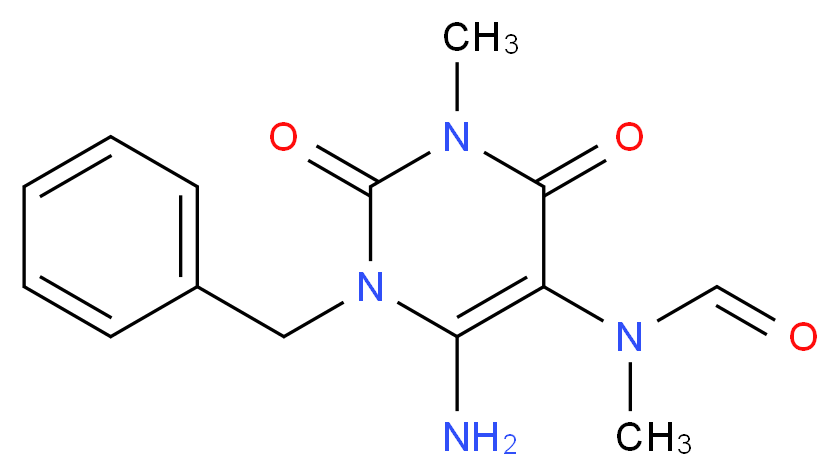 6-Amino-1-benzyl-3-methyl-5-(N-formyl-N-methyl)uracil_分子结构_CAS_72816-91-2)