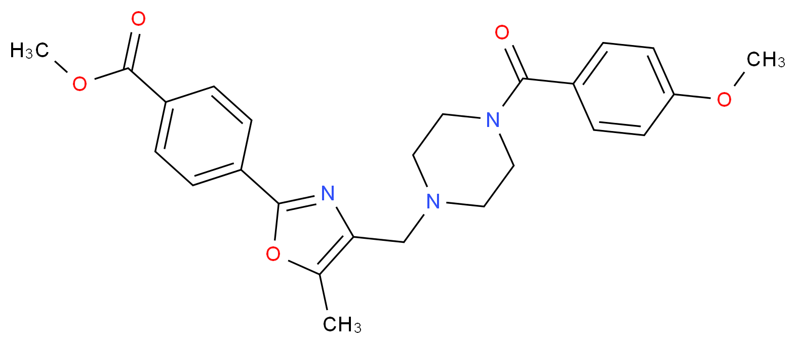 methyl 4-(4-{[4-(4-methoxybenzoyl)-1-piperazinyl]methyl}-5-methyl-1,3-oxazol-2-yl)benzoate_分子结构_CAS_)