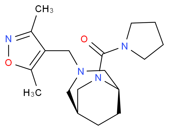 (1S*,5R*)-3-[(3,5-dimethylisoxazol-4-yl)methyl]-6-(pyrrolidin-1-ylcarbonyl)-3,6-diazabicyclo[3.2.2]nonane_分子结构_CAS_)