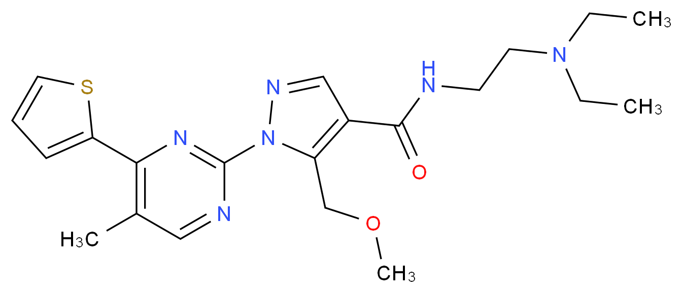 N-[2-(diethylamino)ethyl]-5-(methoxymethyl)-1-[5-methyl-4-(2-thienyl)-2-pyrimidinyl]-1H-pyrazole-4-carboxamide_分子结构_CAS_)