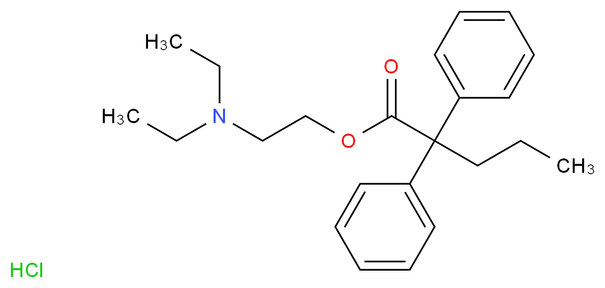 2-(diethylamino)ethyl 2,2-diphenylpentanoate hydrochloride_分子结构_CAS_62-68-0
