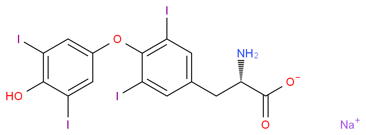 sodium (2S)-2-amino-3-[4-(4-hydroxy-3,5-diiodophenoxy)-3,5-diiodophenyl]propanoate_分子结构_CAS_55-03-8