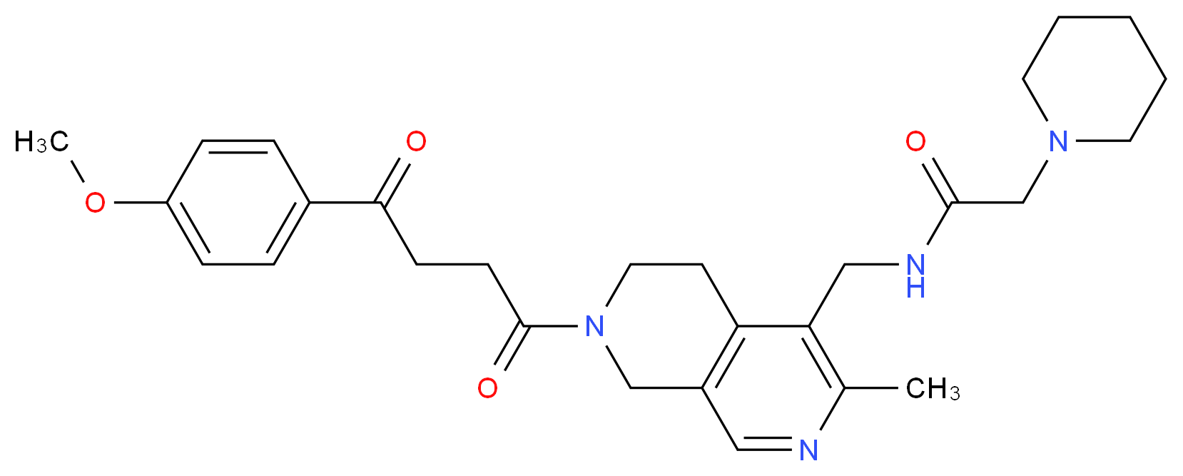 N-({7-[4-(4-methoxyphenyl)-4-oxobutanoyl]-3-methyl-5,6,7,8-tetrahydro-2,7-naphthyridin-4-yl}methyl)-2-(1-piperidinyl)acetamide_分子结构_CAS_)