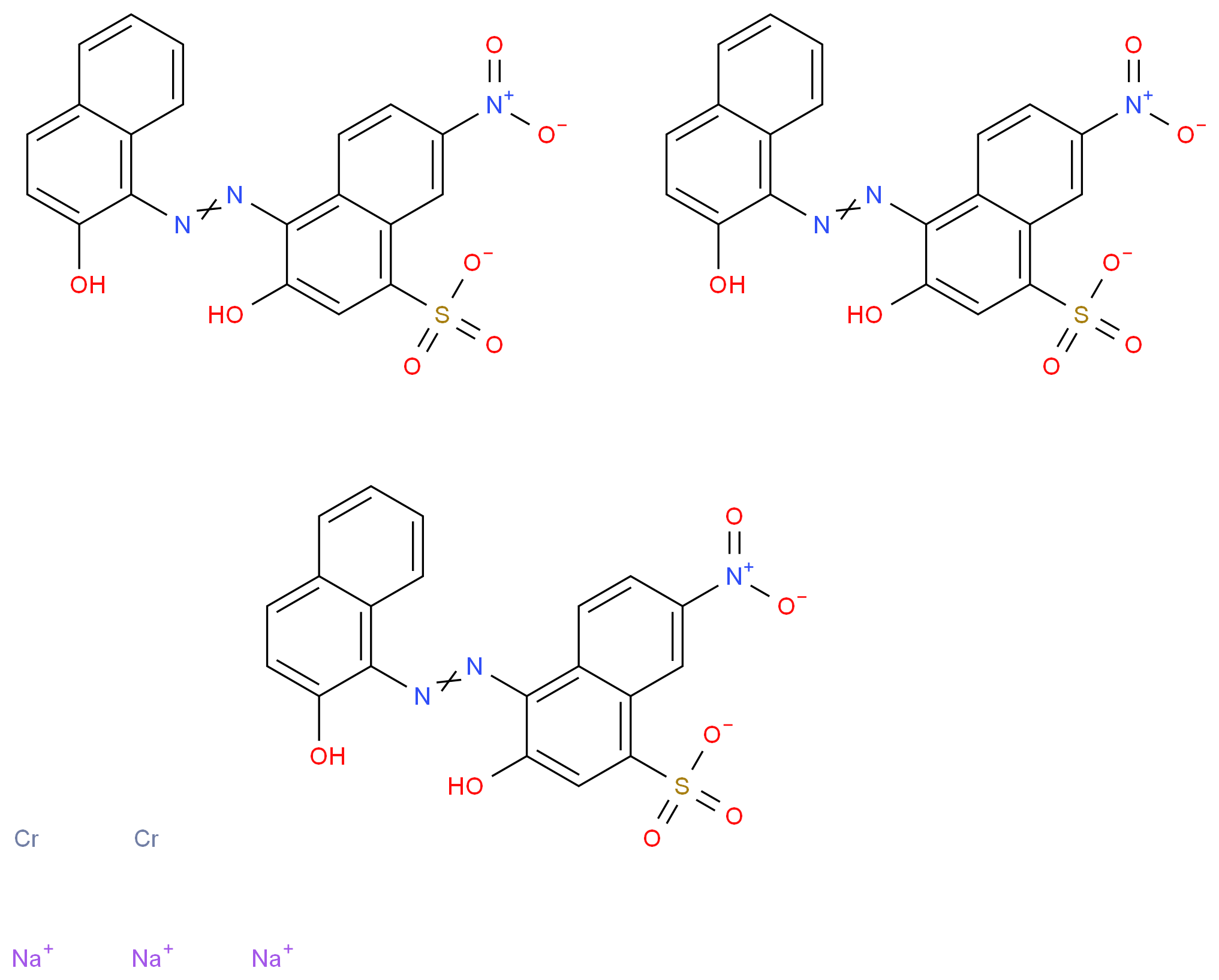 trisodium tris(3-hydroxy-4-[2-(2-hydroxynaphthalen-1-yl)diazen-1-yl]-7-nitronaphthalene-1-sulfonate) dichromium_分子结构_CAS_5610-64-0