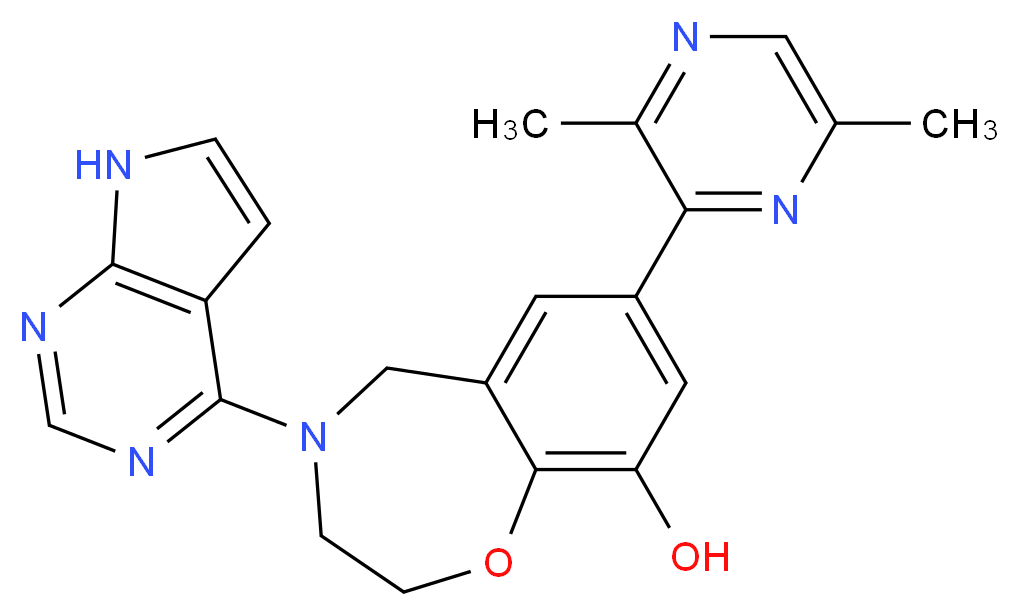 7-(3,6-dimethylpyrazin-2-yl)-4-(7H-pyrrolo[2,3-d]pyrimidin-4-yl)-2,3,4,5-tetrahydro-1,4-benzoxazepin-9-ol_分子结构_CAS_)