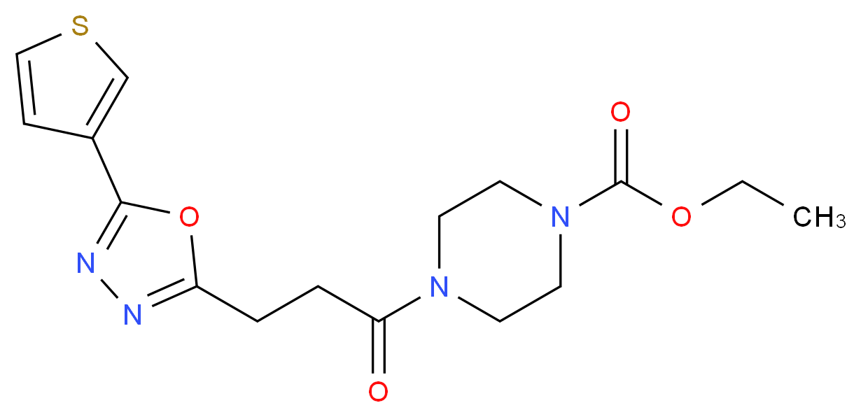 ethyl 4-{3-[5-(3-thienyl)-1,3,4-oxadiazol-2-yl]propanoyl}-1-piperazinecarboxylate_分子结构_CAS_)