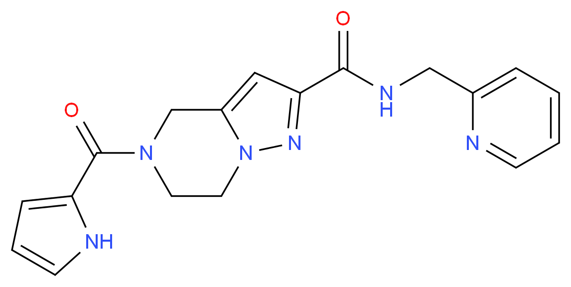 N-(pyridin-2-ylmethyl)-5-(1H-pyrrol-2-ylcarbonyl)-4,5,6,7-tetrahydropyrazolo[1,5-a]pyrazine-2-carboxamide_分子结构_CAS_)