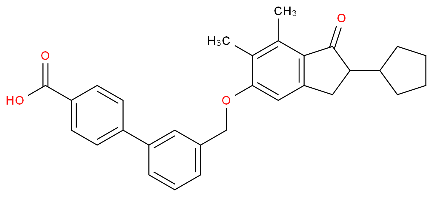 4-(3-{[(2-cyclopentyl-6,7-dimethyl-1-oxo-2,3-dihydro-1H-inden-5-yl)oxy]methyl}phenyl)benzoic acid_分子结构_CAS_866823-73-6