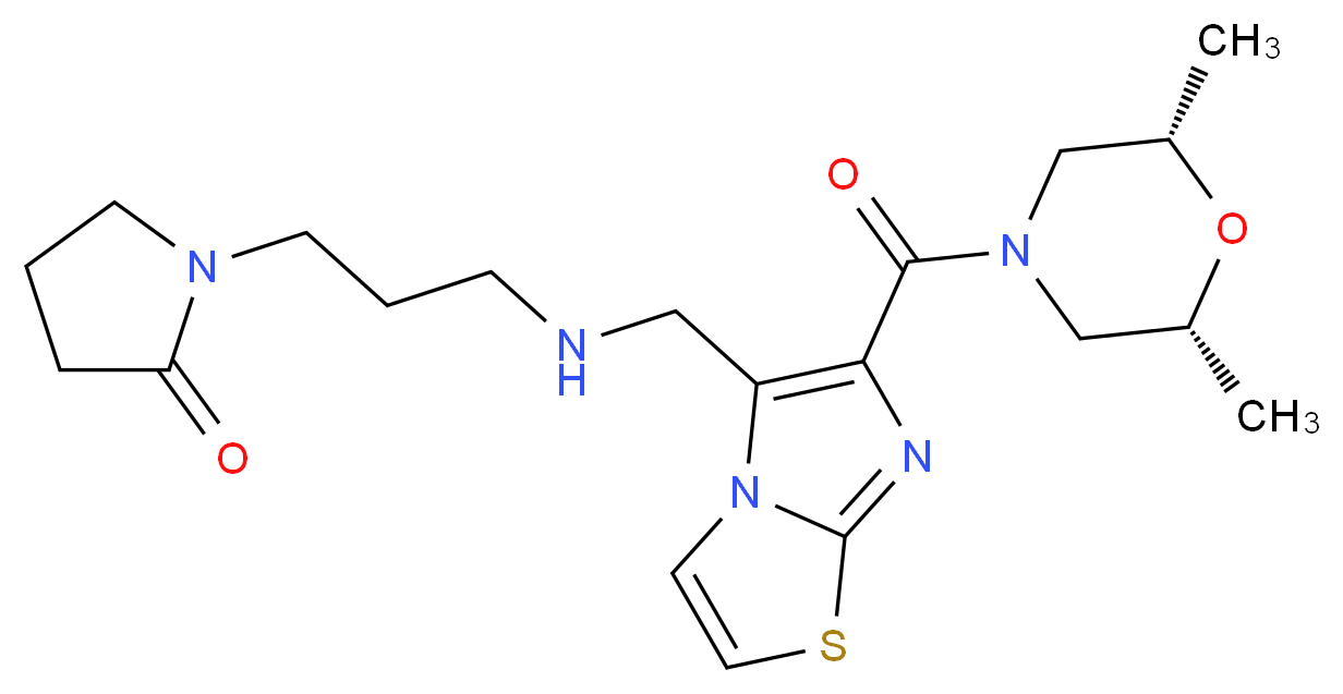 1-(3-{[(6-{[(2R*,6S*)-2,6-dimethyl-4-morpholinyl]carbonyl}imidazo[2,1-b][1,3]thiazol-5-yl)methyl]amino}propyl)-2-pyrrolidinone_分子结构_CAS_)