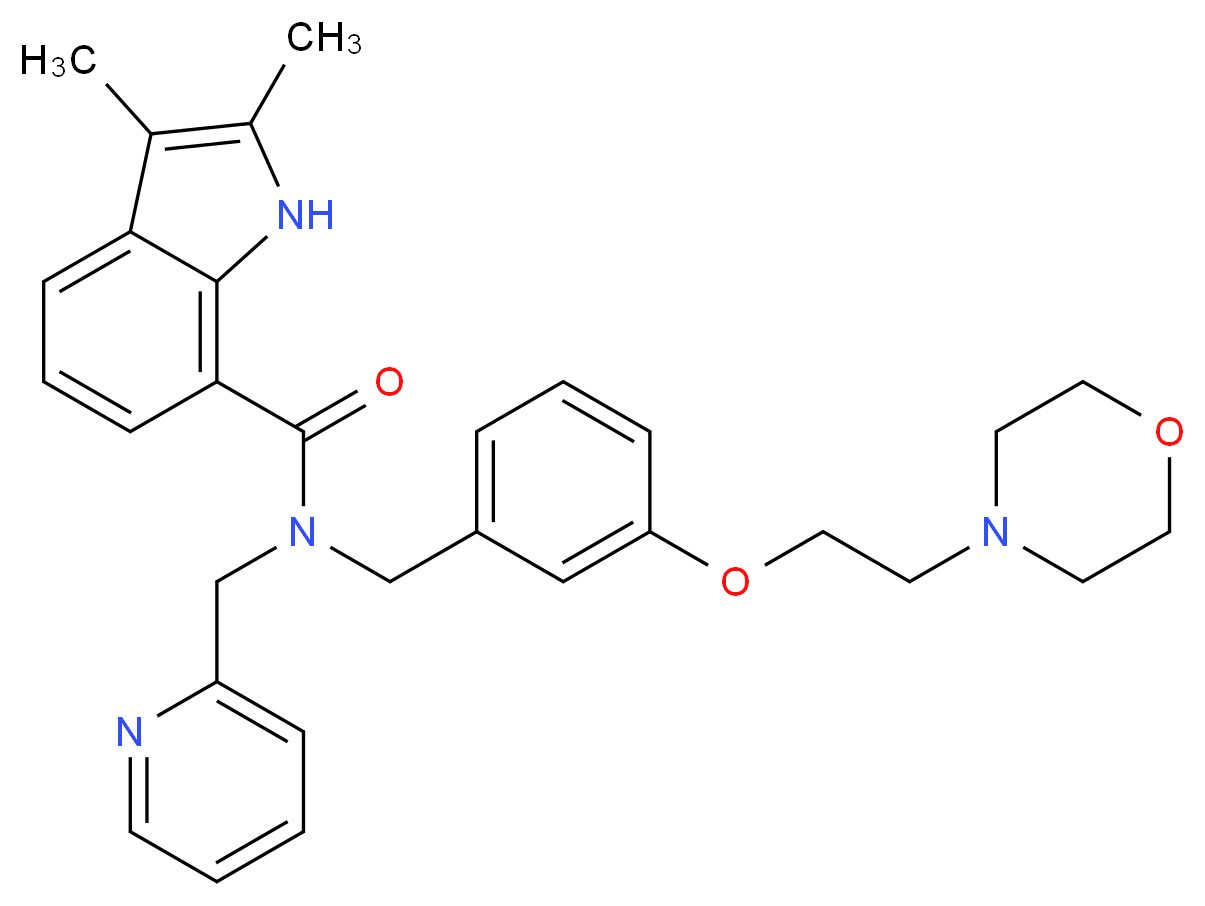 2,3-dimethyl-N-{3-[2-(4-morpholinyl)ethoxy]benzyl}-N-(2-pyridinylmethyl)-1H-indole-7-carboxamide_分子结构_CAS_)