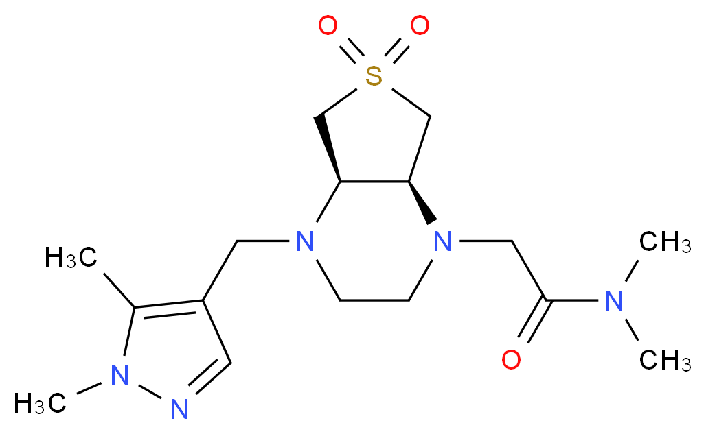 2-[(4aR*,7aS*)-4-[(1,5-dimethyl-1H-pyrazol-4-yl)methyl]-6,6-dioxidohexahydrothieno[3,4-b]pyrazin-1(2H)-yl]-N,N-dimethylacetamide_分子结构_CAS_)