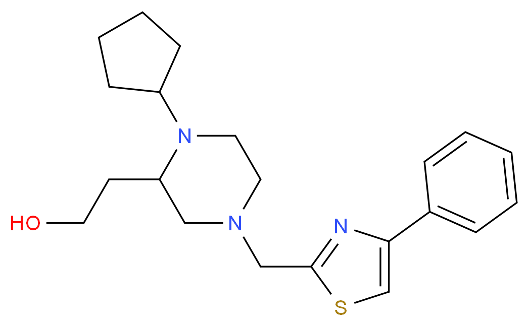 2-{1-cyclopentyl-4-[(4-phenyl-1,3-thiazol-2-yl)methyl]-2-piperazinyl}ethanol_分子结构_CAS_)
