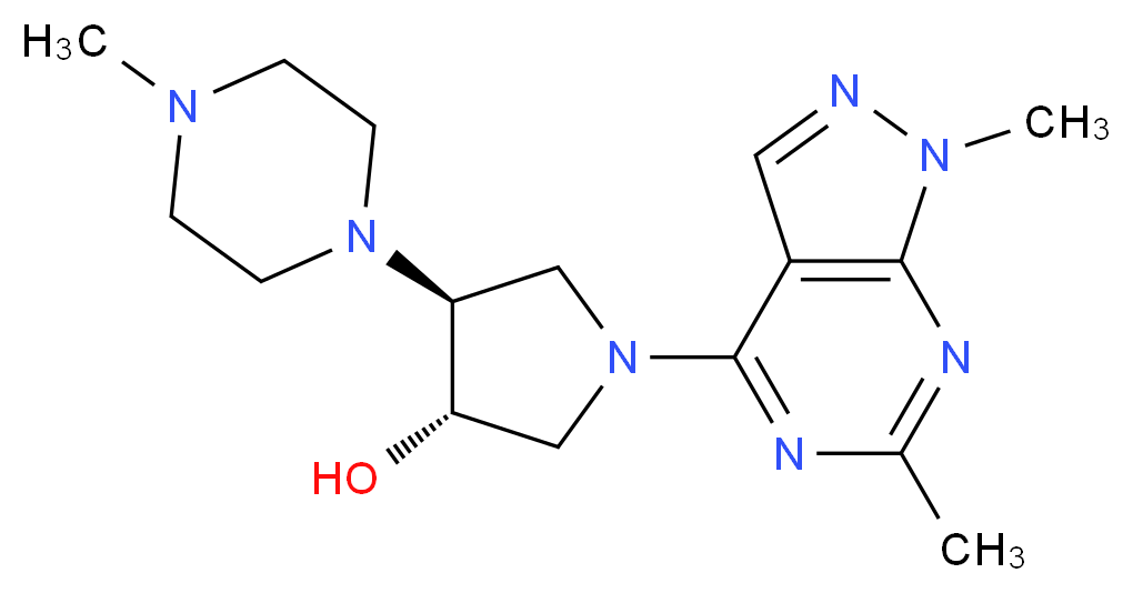 (3S*,4S*)-1-(1,6-dimethyl-1H-pyrazolo[3,4-d]pyrimidin-4-yl)-4-(4-methyl-1-piperazinyl)-3-pyrrolidinol_分子结构_CAS_)
