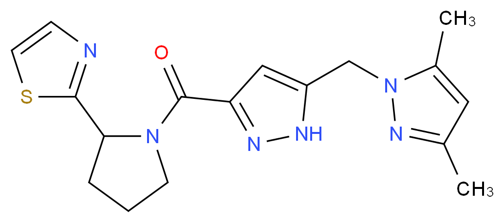 2-[1-({5-[(3,5-dimethyl-1H-pyrazol-1-yl)methyl]-1H-pyrazol-3-yl}carbonyl)-2-pyrrolidinyl]-1,3-thiazole_分子结构_CAS_)