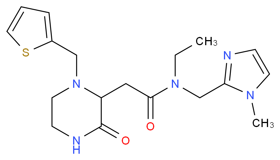 N-ethyl-N-[(1-methyl-1H-imidazol-2-yl)methyl]-2-[3-oxo-1-(2-thienylmethyl)-2-piperazinyl]acetamide_分子结构_CAS_)