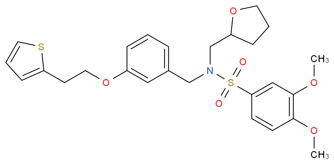 3,4-dimethoxy-N-(tetrahydro-2-furanylmethyl)-N-{3-[2-(2-thienyl)ethoxy]benzyl}benzenesulfonamide_分子结构_CAS_)