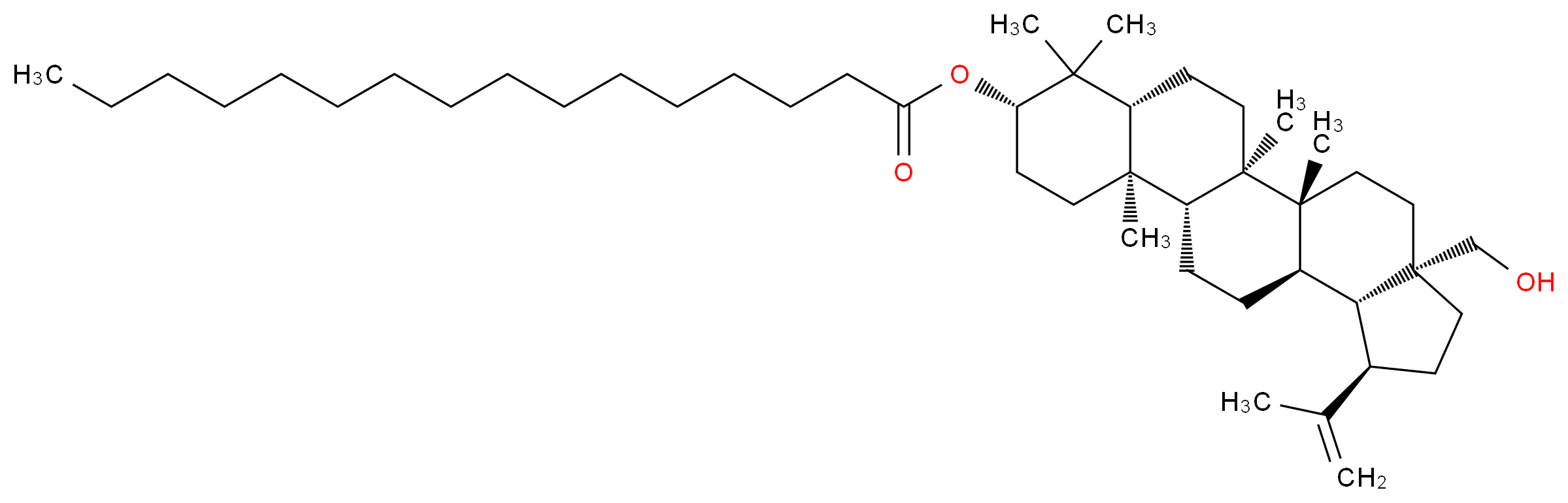 (1R,2R,5S,8R,9R,10R,13R,14R,17S,19R)-5-(hydroxymethyl)-1,2,14,18,18-pentamethyl-8-(prop-1-en-2-yl)pentacyclo[11.8.0.0<sup>2</sup>,<sup>1</sup><sup>0</sup>.0<sup>5</sup>,<sup>9</sup>.0<sup>1</sup><sup>4</sup>,<sup>1</sup><sup>9</sup>]henicosan-17-yl hexadecanoate_分子结构_CAS_582315-55-7