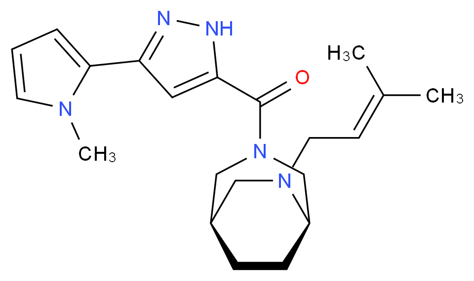 (1R*,5R*)-6-(3-methyl-2-buten-1-yl)-3-{[3-(1-methyl-1H-pyrrol-2-yl)-1H-pyrazol-5-yl]carbonyl}-3,6-diazabicyclo[3.2.2]nonane_分子结构_CAS_)