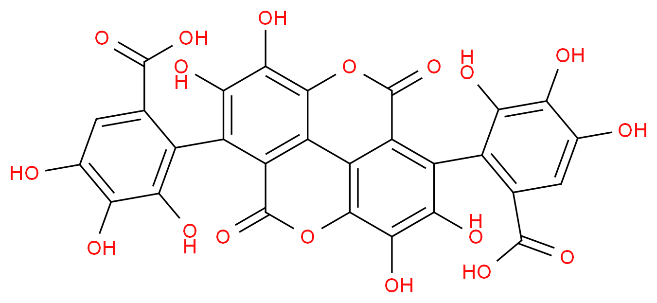 2-[12-(6-carboxy-2,3,4-trihydroxyphenyl)-6,7,13,14-tetrahydroxy-3,10-dioxo-2,9-dioxatetracyclo[6.6.2.0<sup>4</sup>,<sup>1</sup><sup>6</sup>.0<sup>1</sup><sup>1</sup>,<sup>1</sup><sup>5</sup>]hexadeca-1(15),4(16),5,7,11,13-hexaen-5-yl]-3,4,5-trihydroxybenzoic acid_分子结构_CAS_65995-62-2