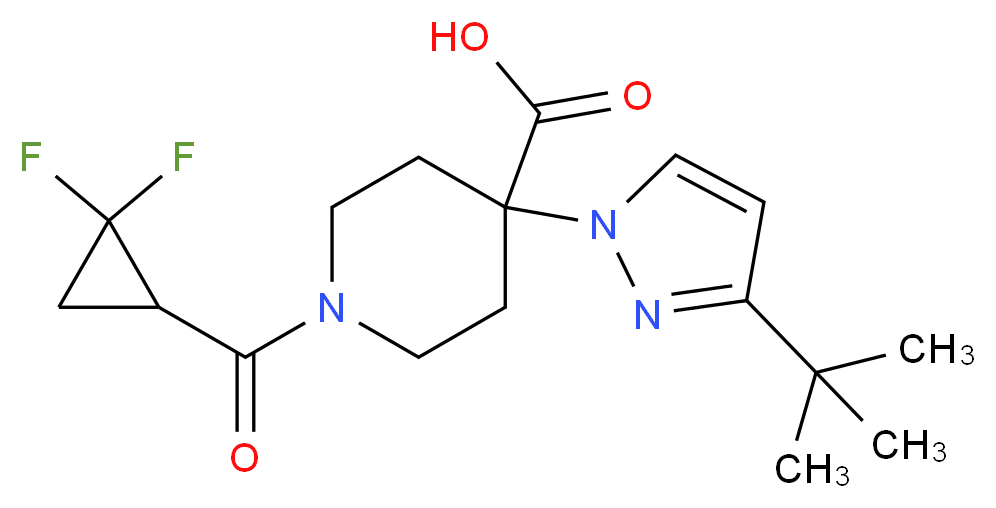 4-(3-tert-butyl-1H-pyrazol-1-yl)-1-[(2,2-difluorocyclopropyl)carbonyl]piperidine-4-carboxylic acid_分子结构_CAS_)