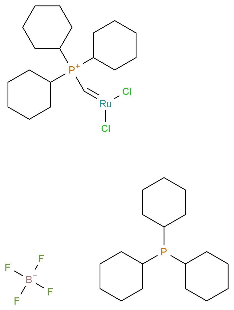 tetrafluoroboranuide; tricyclohexyl[(dichlororutheniumylidene)methyl]phosphanium; tricyclohexylphosphane_分子结构_CAS_1020085-61-3