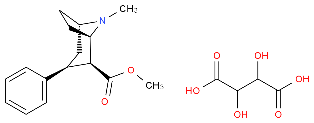 2,3-dihydroxybutanedioic acid methyl (1R,2S,3S,5S)-8-methyl-3-phenyl-8-azabicyclo[3.2.1]octane-2-carboxylate_分子结构_CAS_50372-80-0