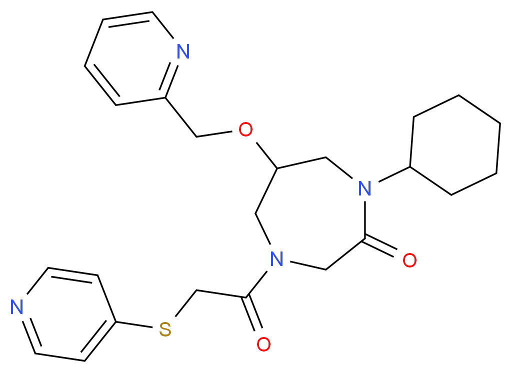 1-cyclohexyl-6-(2-pyridinylmethoxy)-4-[(4-pyridinylthio)acetyl]-1,4-diazepan-2-one_分子结构_CAS_)