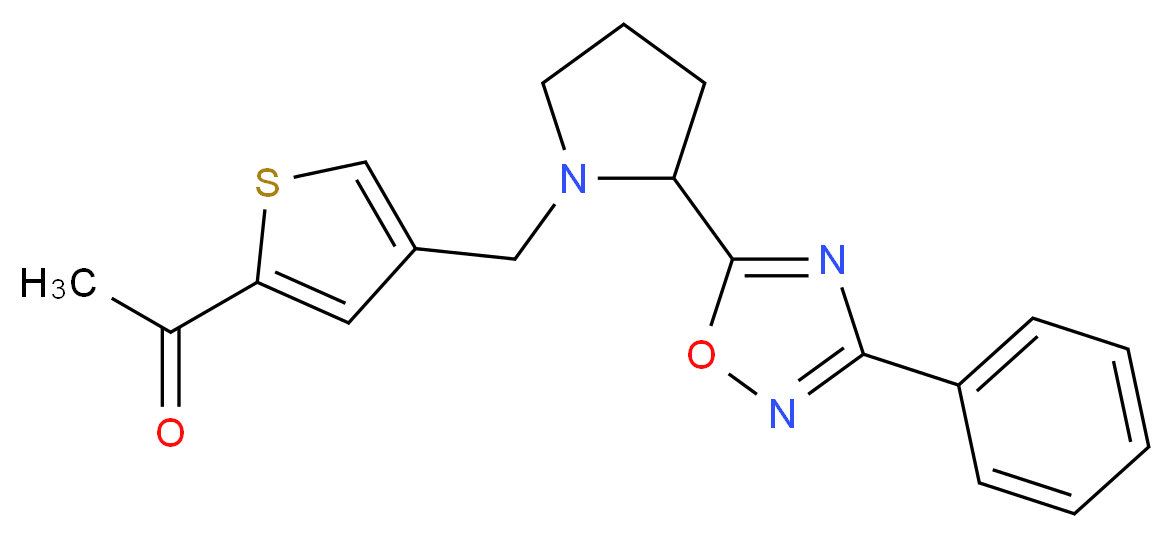 1-(4-{[2-(3-phenyl-1,2,4-oxadiazol-5-yl)-1-pyrrolidinyl]methyl}-2-thienyl)ethanone_分子结构_CAS_)