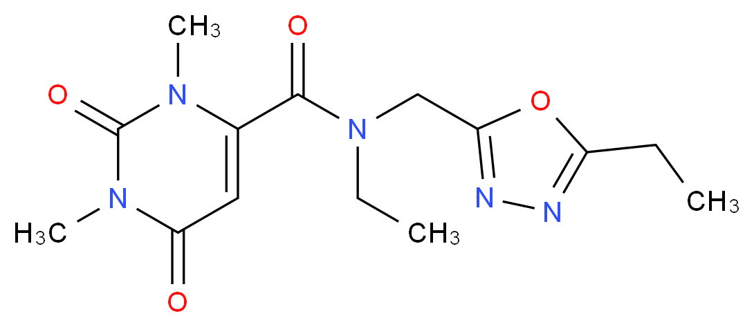 N-ethyl-N-[(5-ethyl-1,3,4-oxadiazol-2-yl)methyl]-1,3-dimethyl-2,6-dioxo-1,2,3,6-tetrahydro-4-pyrimidinecarboxamide_分子结构_CAS_)