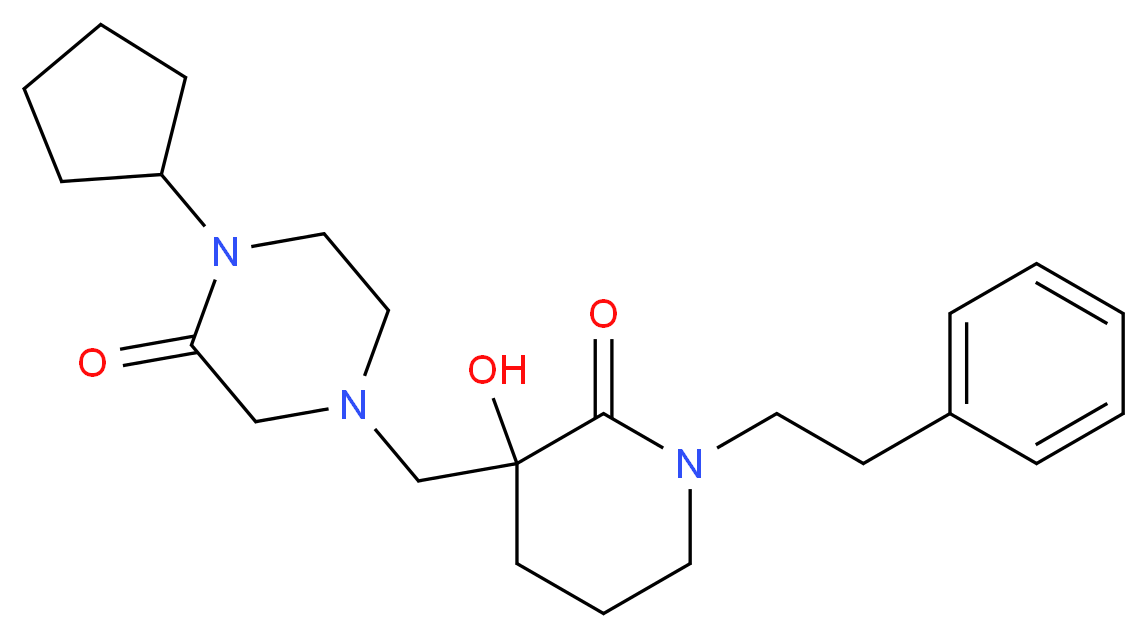 1-cyclopentyl-4-{[3-hydroxy-2-oxo-1-(2-phenylethyl)piperidin-3-yl]methyl}piperazin-2-one_分子结构_CAS_)