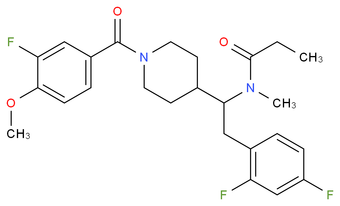 N-{2-(2,4-difluorophenyl)-1-[1-(3-fluoro-4-methoxybenzoyl)-4-piperidinyl]ethyl}-N-methylpropanamide_分子结构_CAS_)