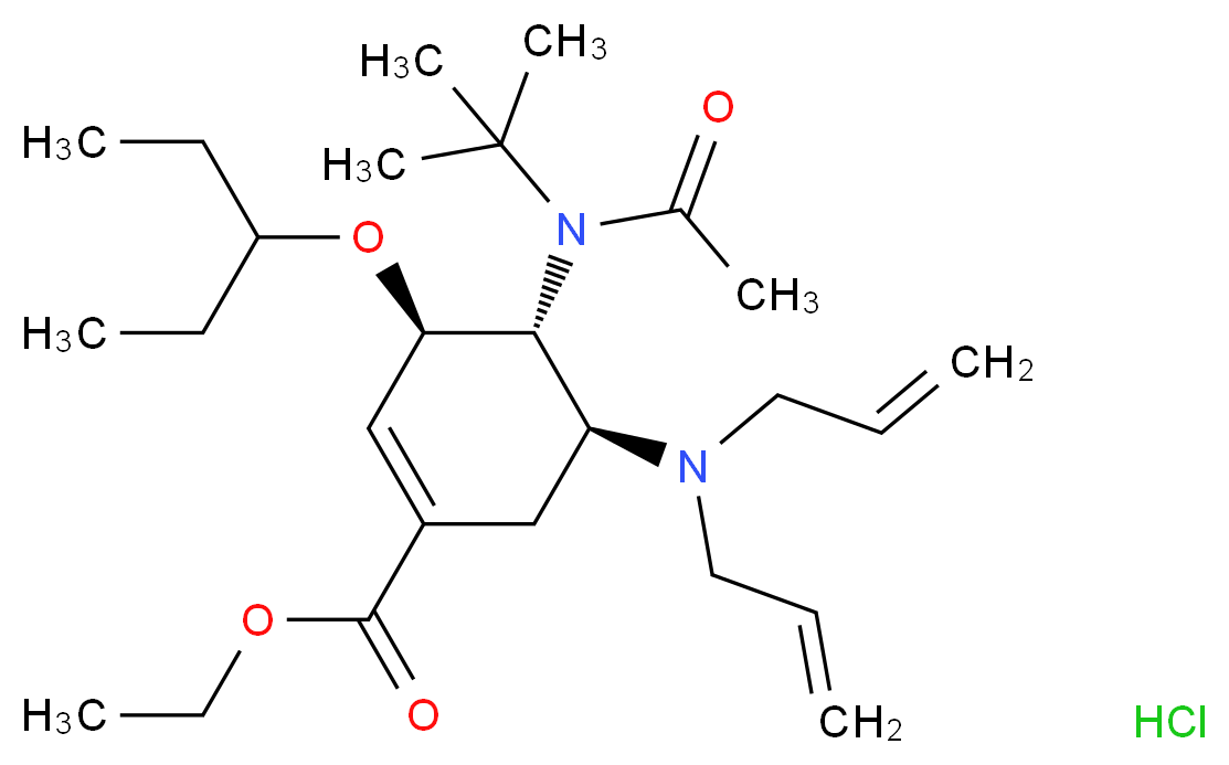 (3R,4R,5S)-Ethyl 4-(N-(tert-butyl)acetamido)-5-(diallylamino)-3-(pentan-3-yloxy)cyclohex-1-enecarboxylate hydrochloride_分子结构_CAS_651324-08-2)