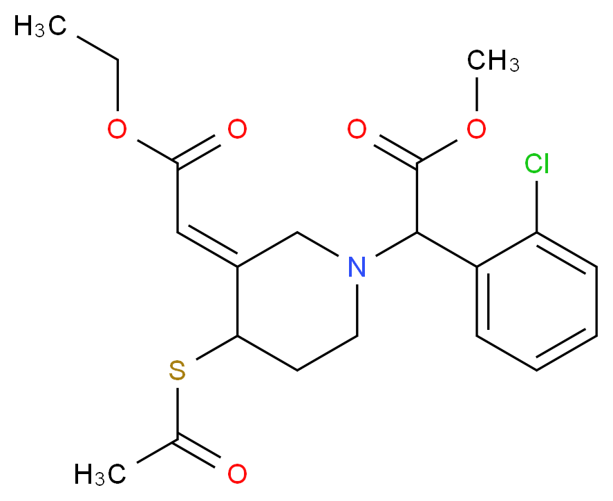 (3E)-4-(Acetylthio)-α-(2-chlorophenyl)-3-(2-ethoxy-2-oxoethylidene)-1-piperidineacetic Acid Methyl Ester(Mixture of Diastereomers)_分子结构_CAS_204204-75-1)